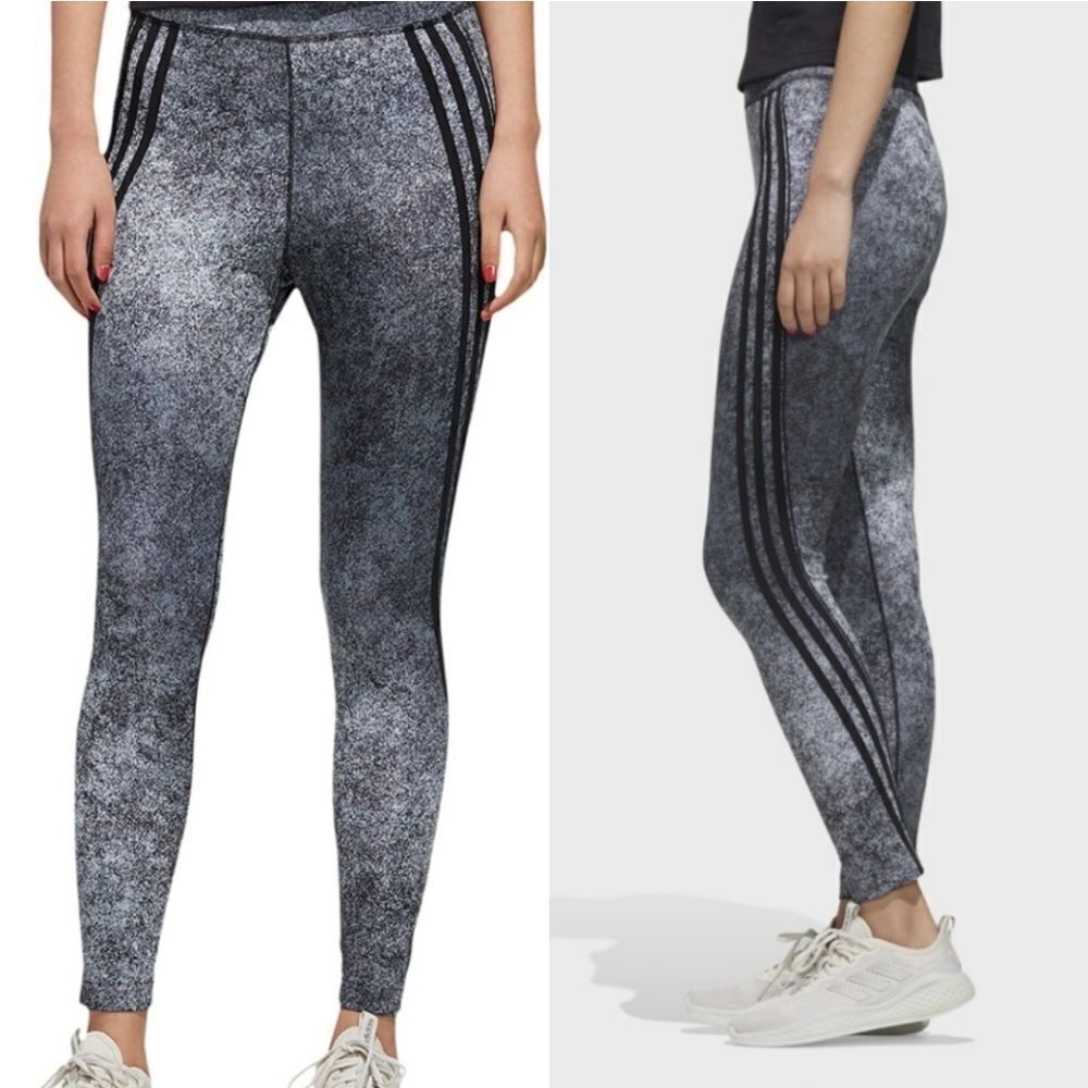 Adidas Feelbrilliant Gray Black 3 Stripe Twist 7/8 Legging Tights S